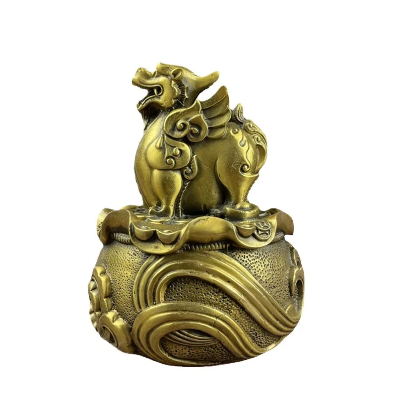 Brass Treasure Bowl with Pixiu, Home Living Room and Shop Decoration, Craftwork, Gift