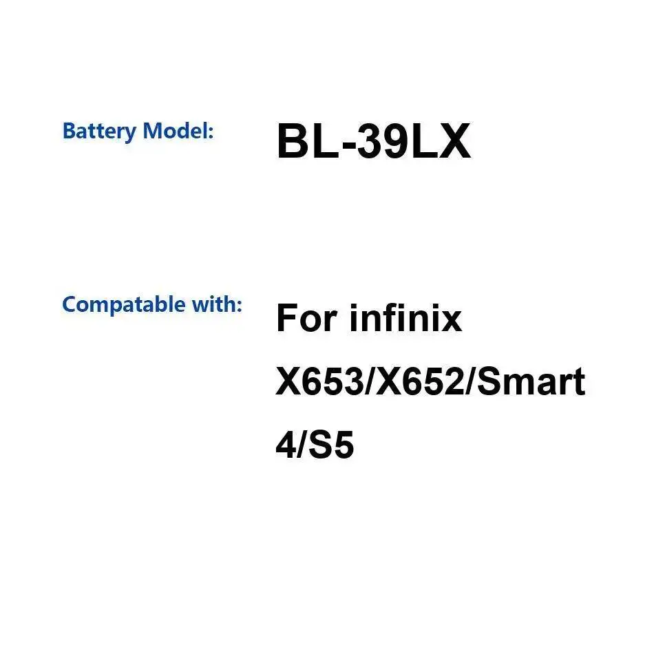 

Прочный аккумулятор BL-39LX 4000 мАч для мобильного телефона Infinix X653 X652 Smart 4 S5