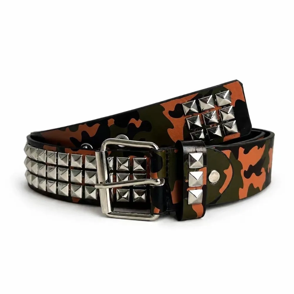PU Leather Studded PU Belt Metal Alloy Buckle Print Alloy Pin Buckle Belt Unisex Design Rivet Decor Hip Hop Waist Belt