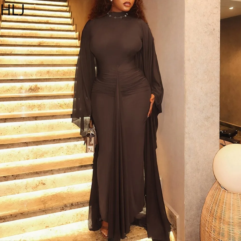 

HLJ Sexy Mesh Tassel Patchwork Dresses 2 Pieces Set for Woman Outfits Solid Color Long Sleeve Dress Female Streetwear Vestidos