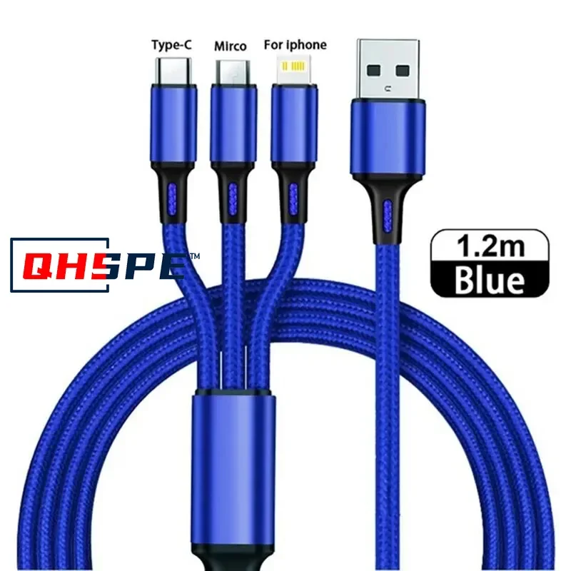 3-in-1-USB-Kabel, Micro-USB-Typ-C-Ladekabel, Multi-USB-Anschluss, schnelles Ladekabel für iPhone 11, 12, 13 Pro Max, Xiaomi, Samsung