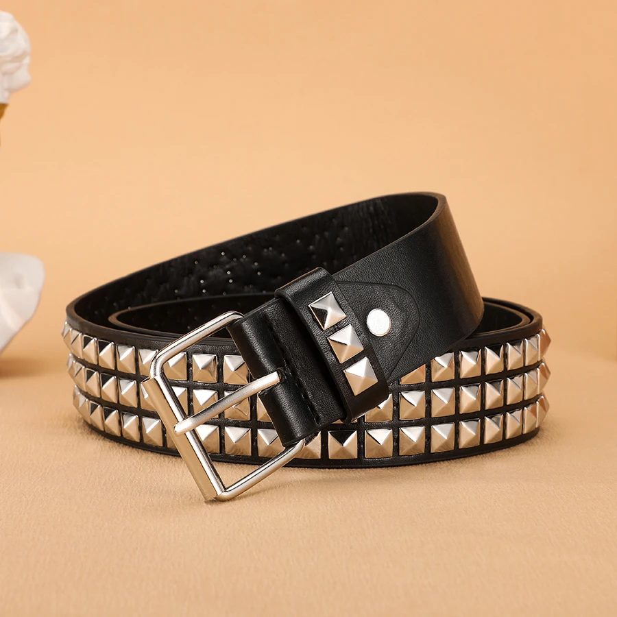 Trendiger Nietengürtel, Heavy-Metal-Gürtel für Männer und Frauen, Punk-Nachtclub-Rock-Stil-Gürtel, Jeansgürtel, Y2K-Gürtel, modische Dekoration, Damengürtel – Detail 2