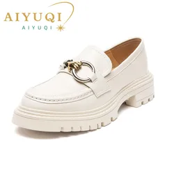 AIYUQI Female Penny Shoes Spring 2024 New Genuine Leather Ladies Lazy Shoes Student Platform Slip-On Loafers For Women