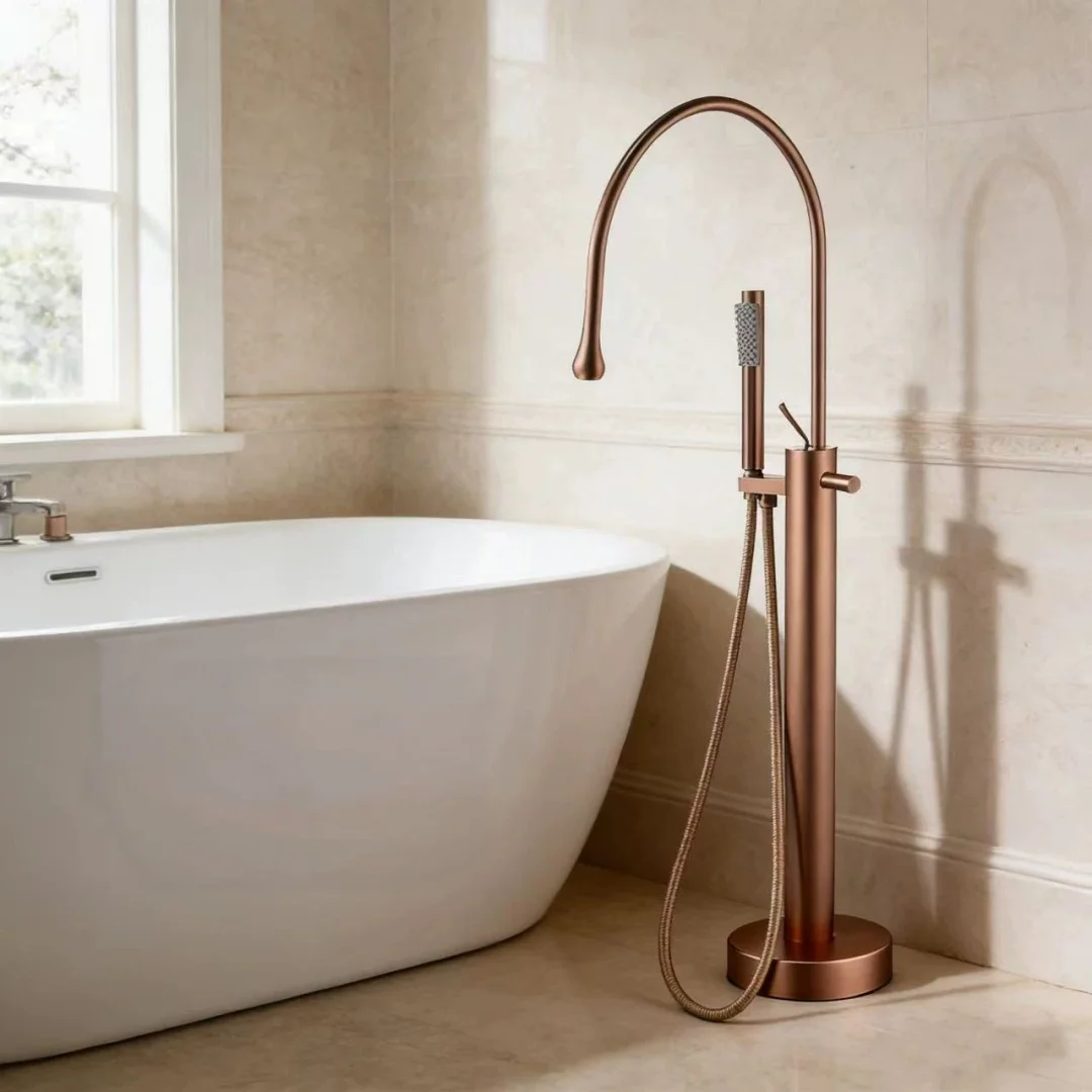 Brushed Rose Gold Bathtub Faucet Set Floor/Wall Brass Black Waterfall Bathtub Mixer Brushed Gold Bathtub Faucet  Bathroom Taps