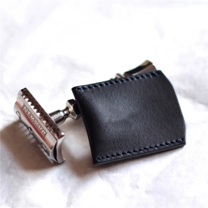 1PCS Double Edge Safety Razor Head Sleeve Protective Case Leather Without Razor