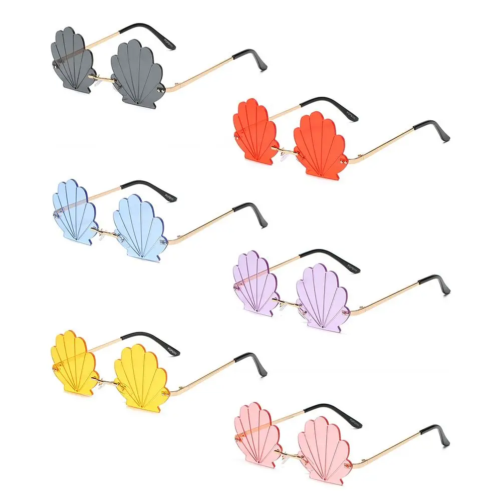 

UV Protection Shell Shape Rimless Sunglasses Flower Shape Unique Metal Sun Glasses Fashion Funny Shades for Photo Props, Party