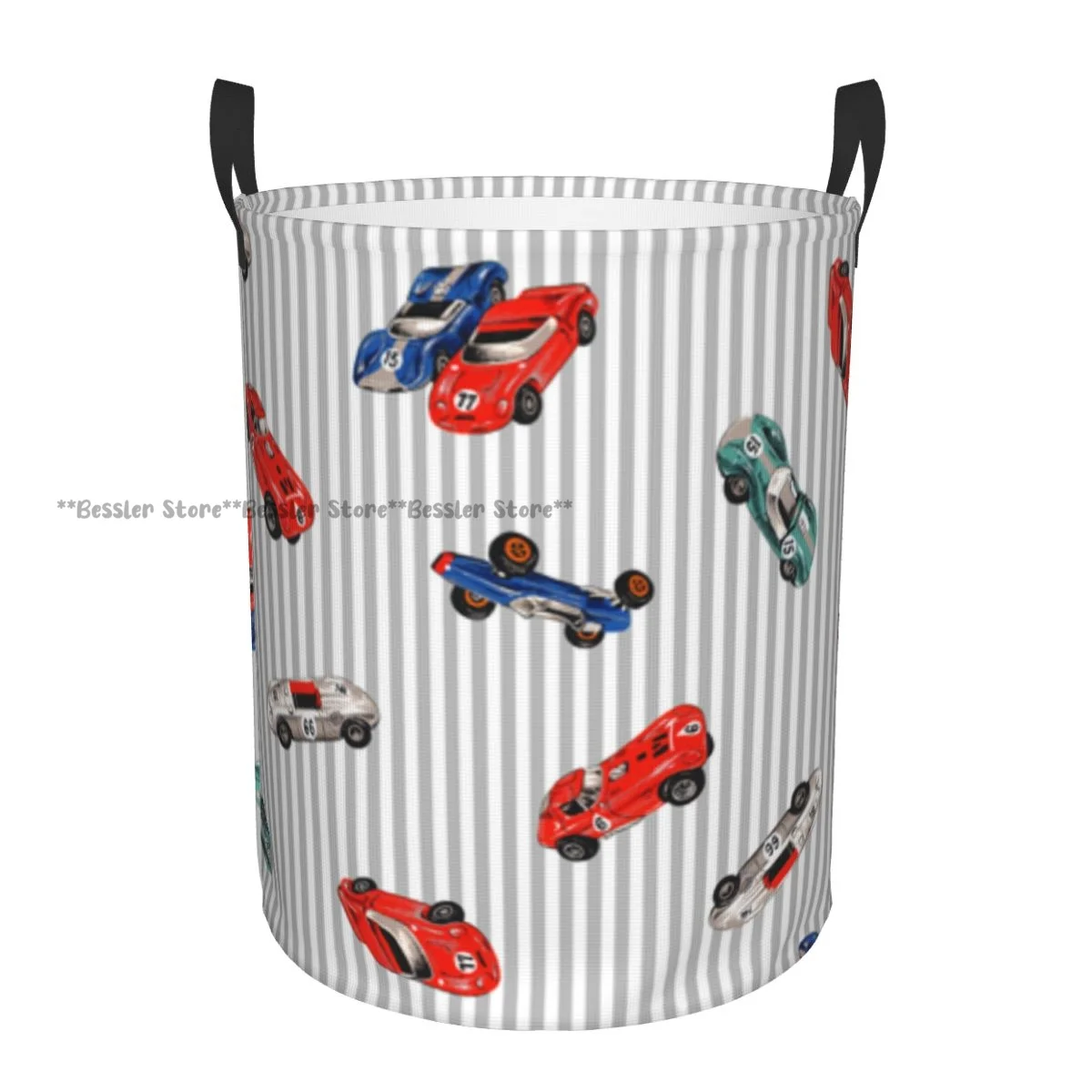 

Laundry Basket Old Racing Car Pattern Round Storage Bin Collapsible Hamper Clothes Bucket Organizer