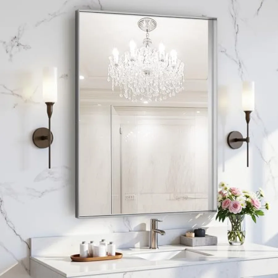 

Bathroom Mirror 22x30 Inch Rectangle Mirror with Metal Deep Frame Wall Mirrors for Over Sink Vanity Bedroom Bathroom Hangs Hori