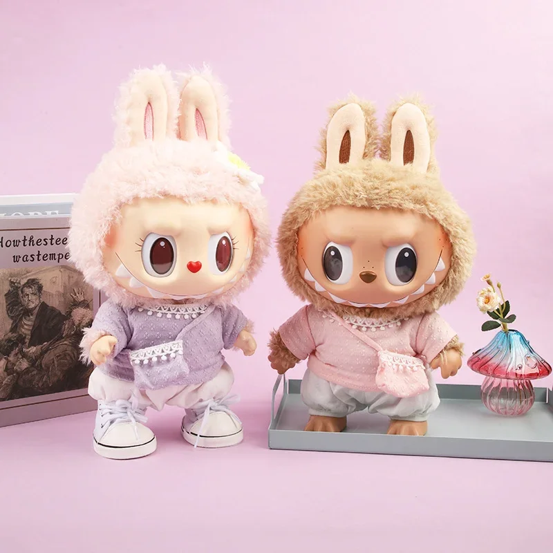 ชุดลำลองสำหรับตุ๊กตาไวนิลขนาดใหญ่ 38 ซม. รุ่น Popmart Bubble Labubus Spring Summer Wild Labubu  ชุดเสื้อผ้าเท่านั้น