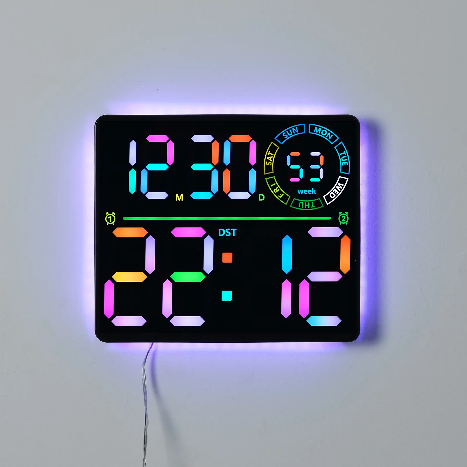 Creative RGB Color Changing LED Large Screen Digital Perpetual Calendar Wall Clock for Living Room Home Decor