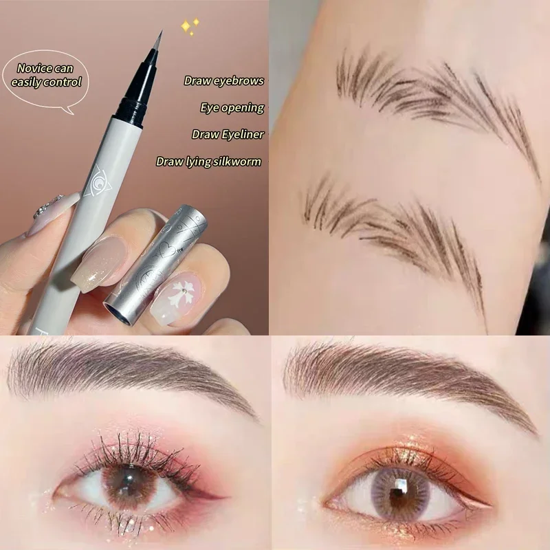 Liquid Eyebrow Pencil 4 Colors Very Fine Lying Silkworm Eyeliner Lasting Nature Water Proof Brown Gray Water-based Eyebrow Pen