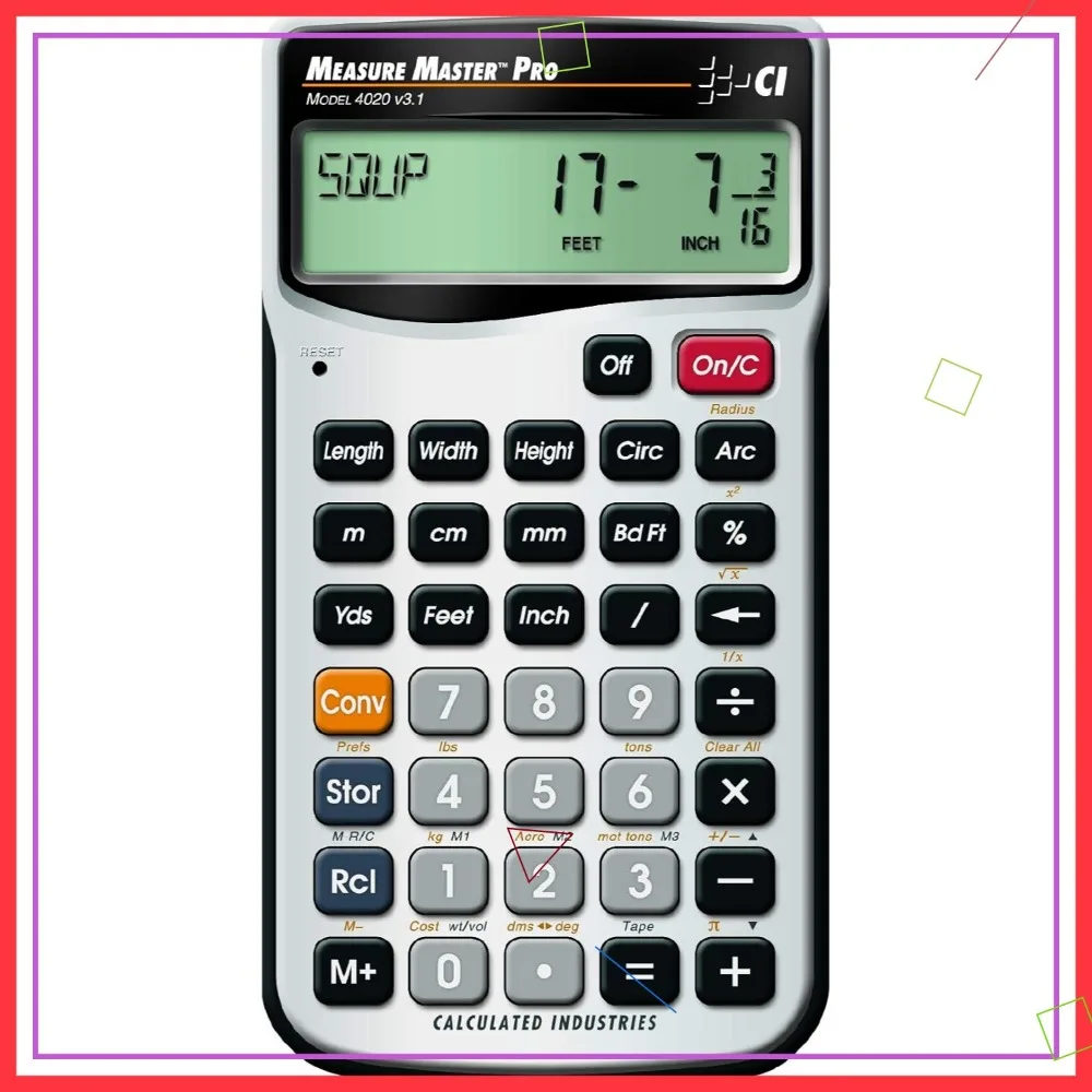 

Профессиональный строительный математический калькулятор для футов, дюймовые и метрические преобразования со встроенными круглыми функциями