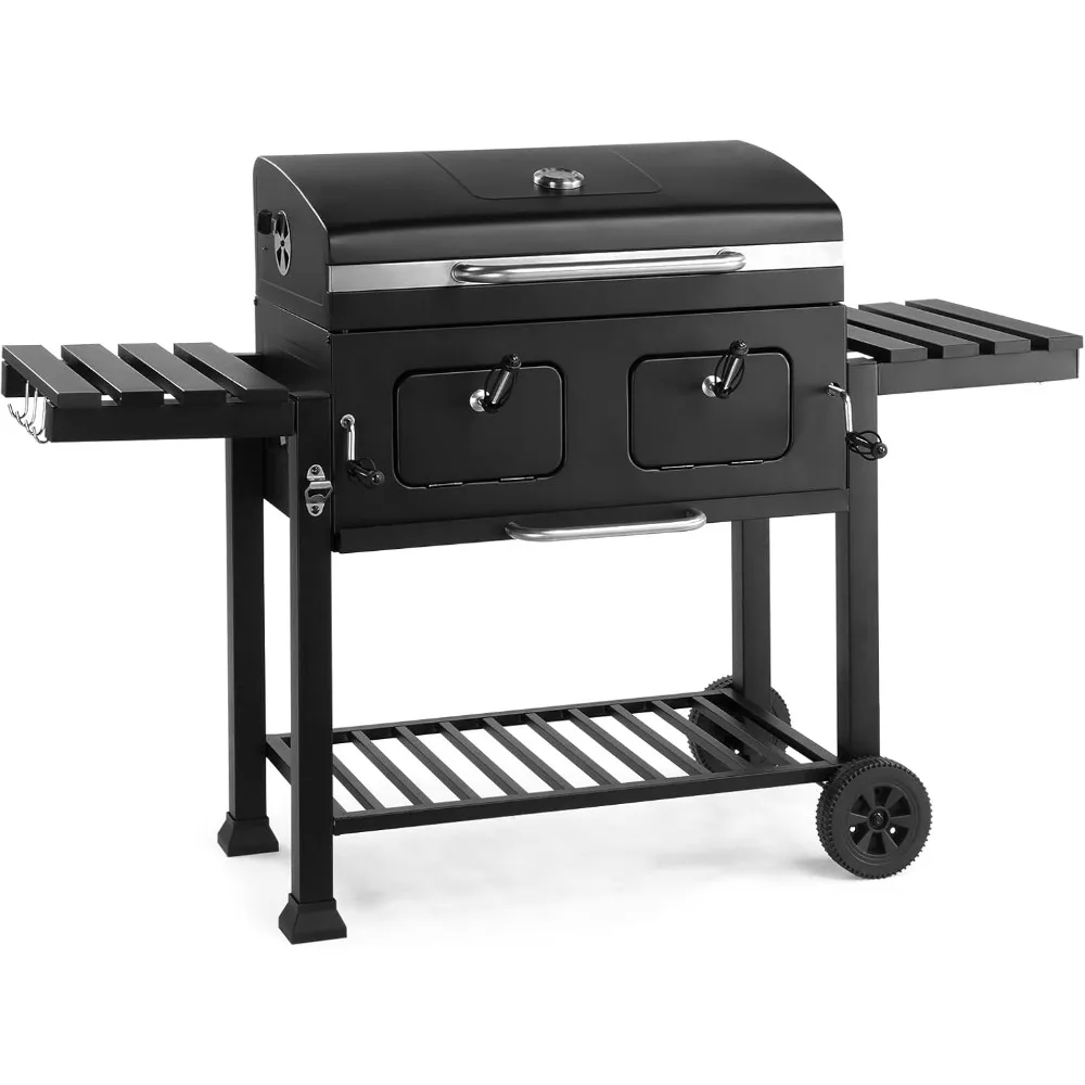 

Extra Large Charcoal BBQ Grill with Oversize Cooking Area with Two Individual & Adjustable Charcoal Tray, Foldable Side Tables