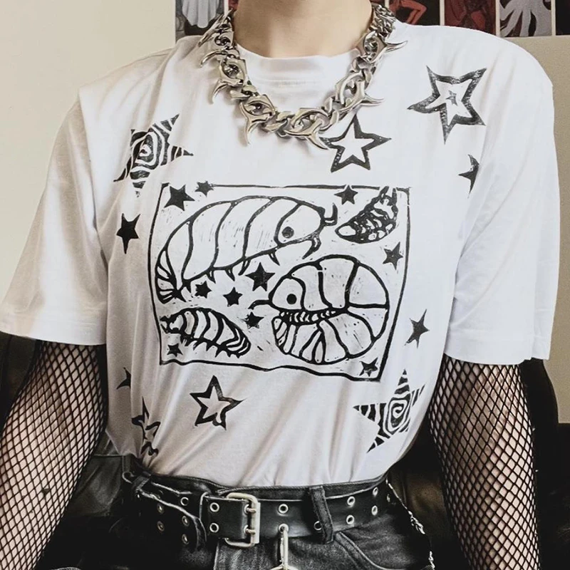 Harajuku Aesthetics E-girl Graphic Print Y2K Crop Top Vintage Punk Tee Casual Streetwear Short Sleeve T-shirt Summer Top Hip Hop