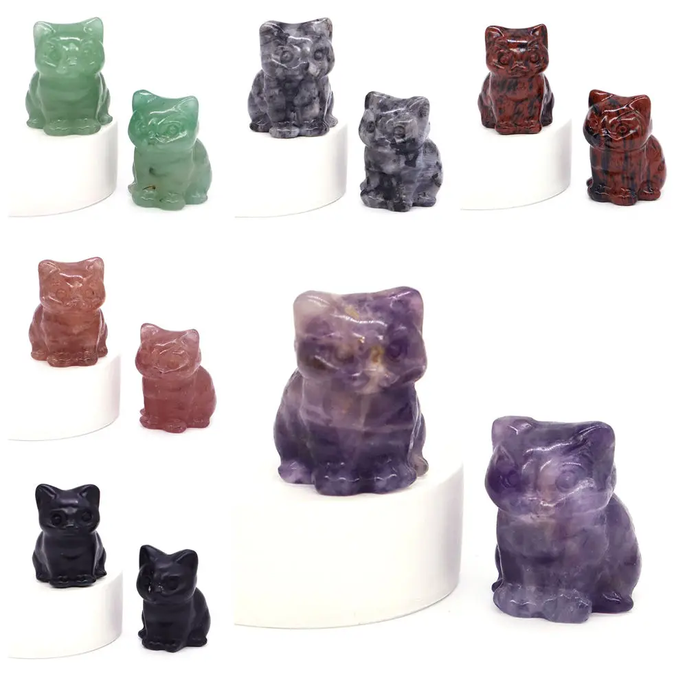 

Natural Crystal Sitting Cat Ornaments Hand-carved Stones Figurine Gems DIY Animal Figurine Handicrafts Artworks Christmas Gift