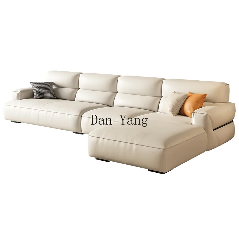 YJ minimalist leather sofa simple modern living room size apartment first layer cowhide straight row furniture