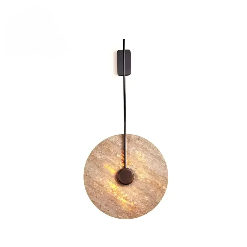 Minimalist Wabi-sabi Nordic Living Travertine Metal LED Wall Lamp Wholesale OEM Production Factory Direct Pendulum Stone