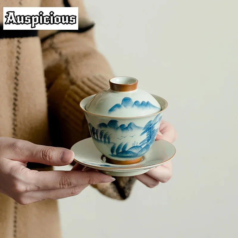

130 мл Чистая Ручная роспись ландшафта Gaiwan Boutique ледяная терраса глазурованная Чайная Кружка Чайная чаша чайная церемония украшение подарок