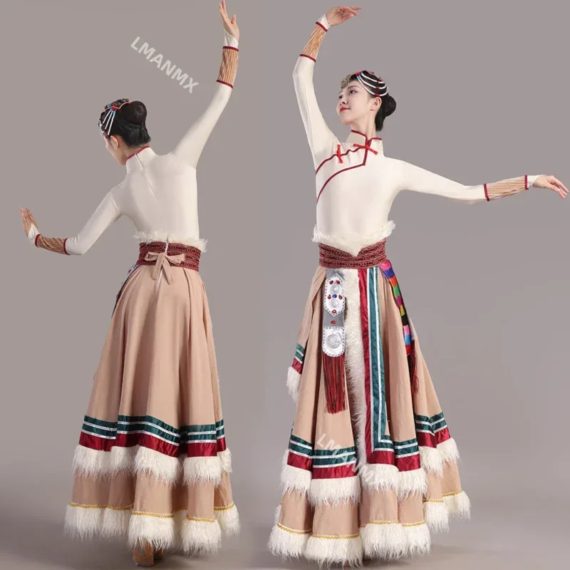 Traditional Tibetan Dance Costumes Mongolian Dance Dress for Stage Festival Tibetan Outfit Long Skirts Modern Big Swing Dress