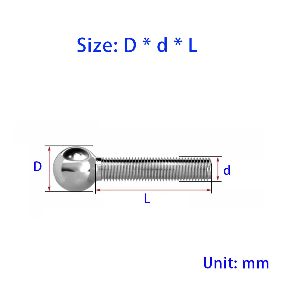 304 Stainless Steel Ball Head Stud for Universal Adjustable Support Bracket Spherical Round Tip 3D Contact Bolt,