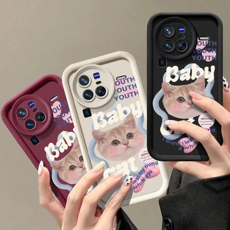 Cute Cat Fashine Phone Case For VIVO X60 X70 X80 X90 X100 V23 V23E V25 V27E V27 V29 V30 V40 5G Shockproof Soft Cover Shell