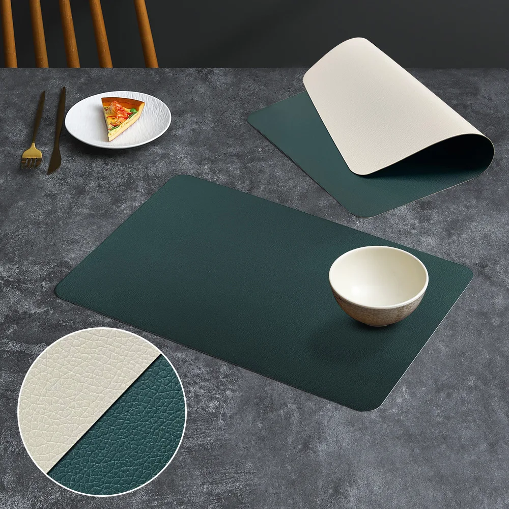 6 PCS PVC Mat Easy Clean Anti Slip Insulation Pad Double Sided Dual Color Litchi Grain Leather Dining Table Mat,Table Decoration