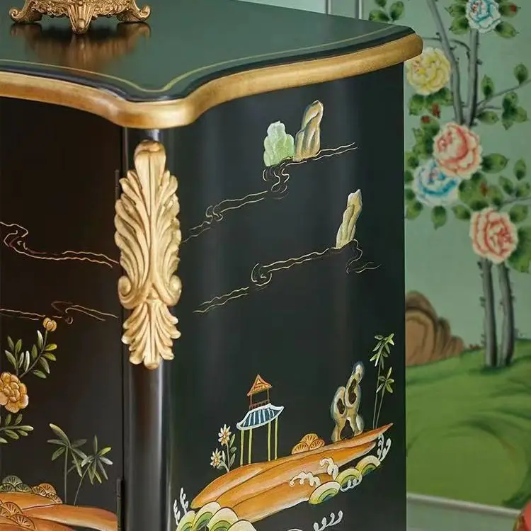 Neoclassical Chinese style living room porch cabinet black high-end corridor decorative cabinet villa