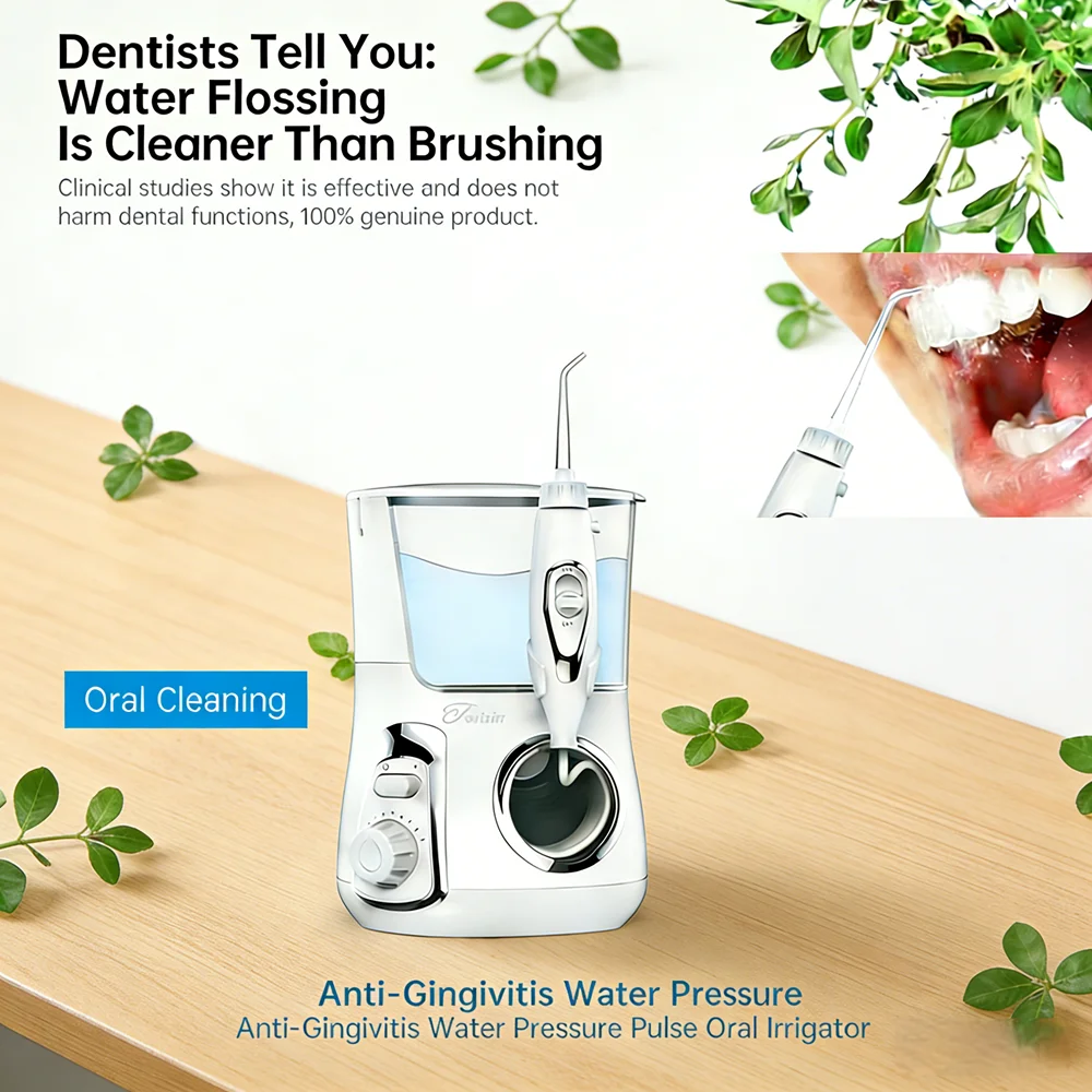 

Electric Oral Care Irrigator Water Dental Flosser 800ML 10 Operation Modes 5 Replacement Jet Nozzles for Home