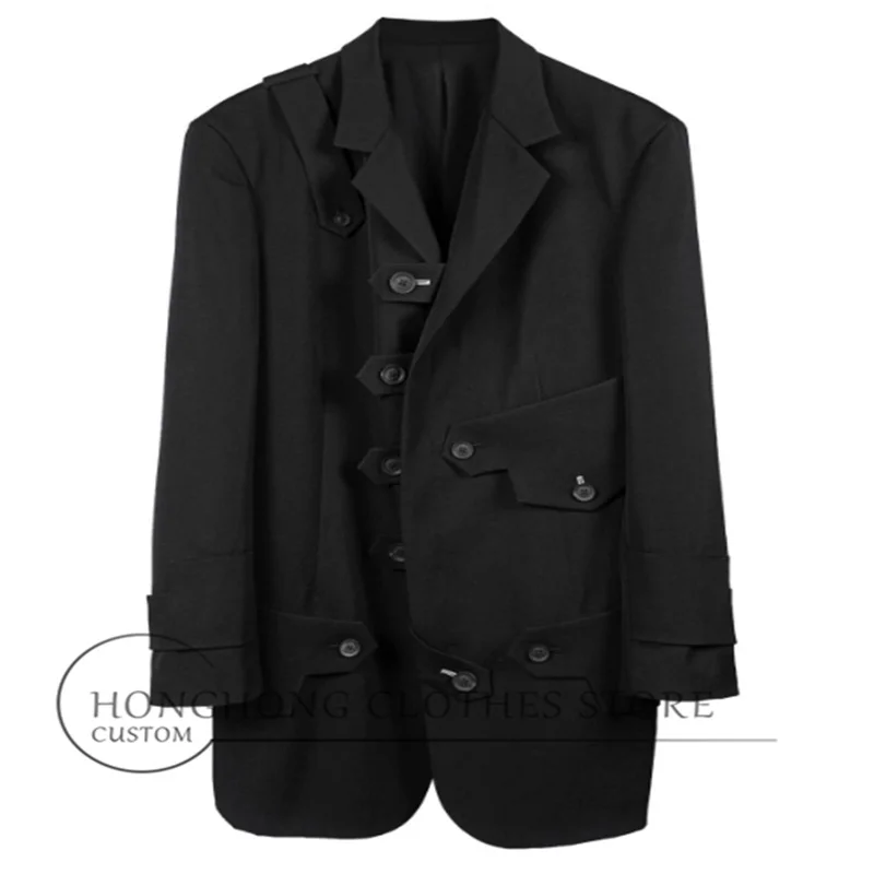 سترة غير رسمية ذات تصميم أصلي مفككة بأزرار سفلية، بدلة عمل عالية الجودة كبيرة الحجم على طراز الفارس