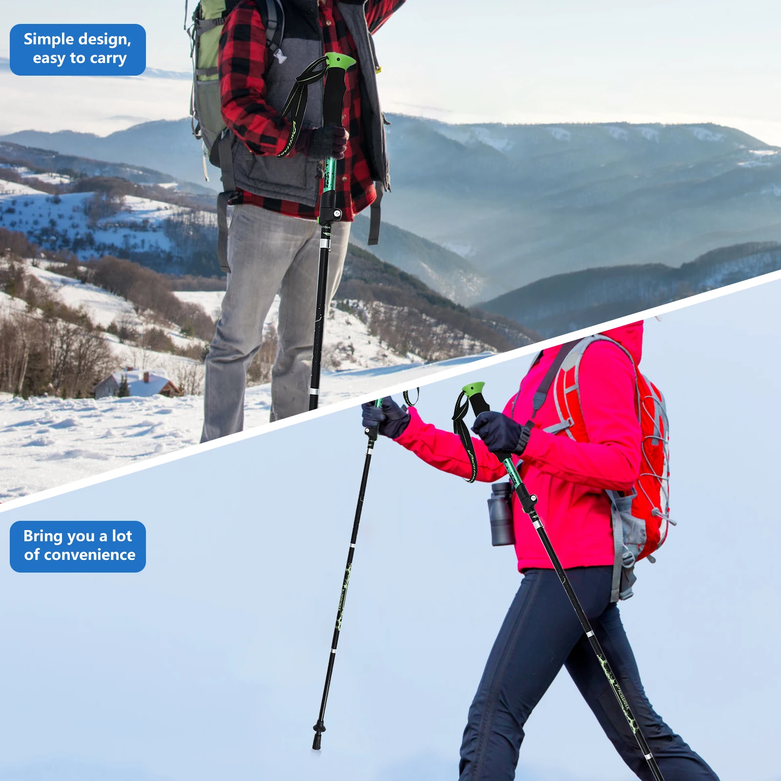 1 szt. 5-sekcyjny składany kij trekkingowy piesze wycieczki Camping laska ze stopu aluminium regulowany Alpenstock