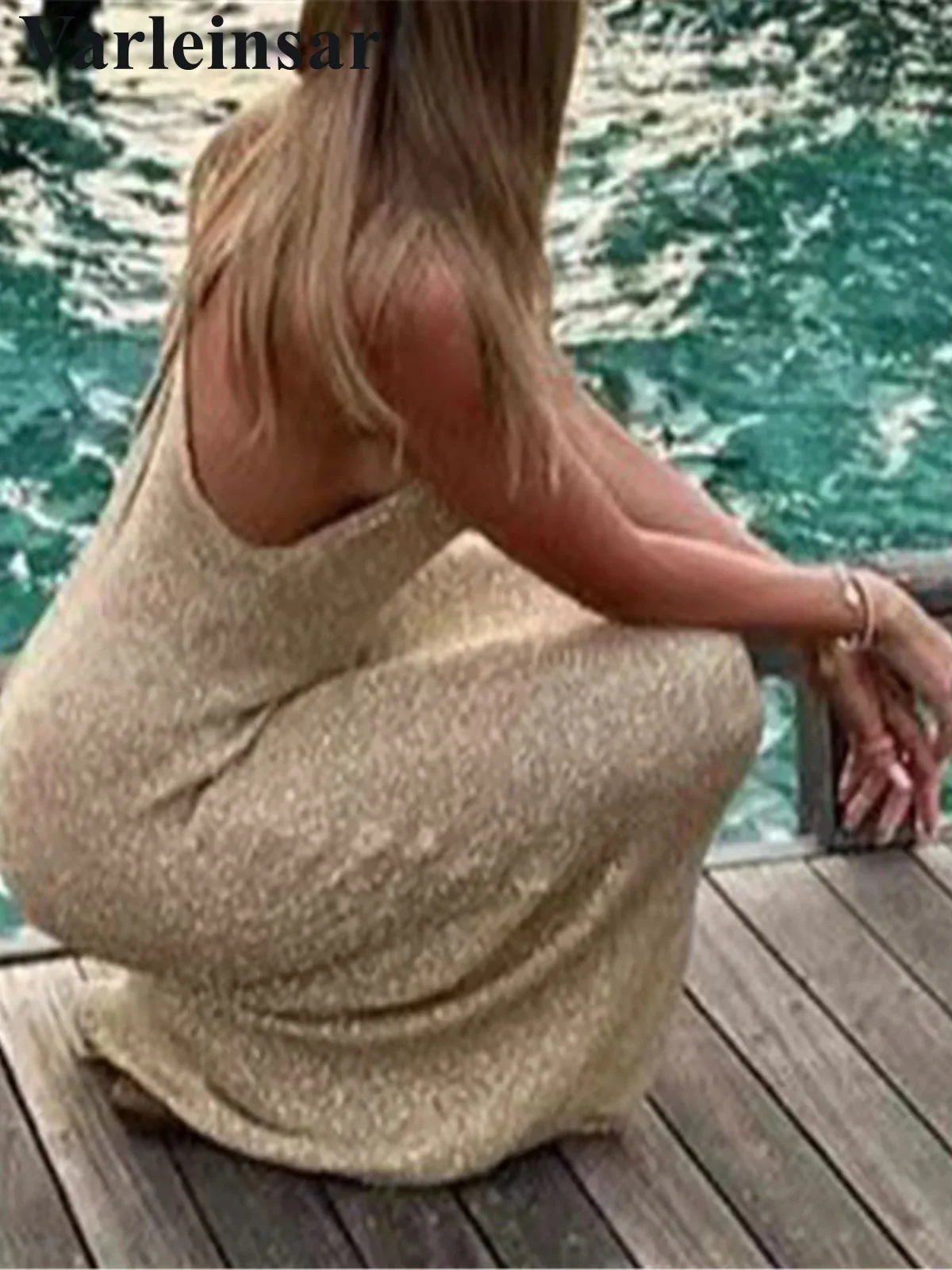 グリッタースパークリングバックレスかぎ針編みニットチュニックビーチカバーアップカバーアップビーチドレスビーチウェアビーチウェア女性女性 V6795