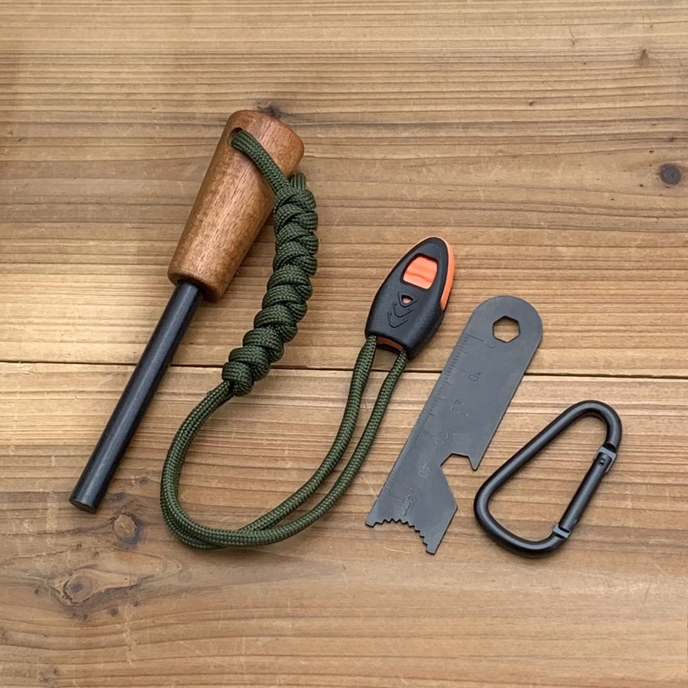 New Brown Wooden Handle Magnesium Flint Fire Starter, Windproof  Survival Ignition Tool, Wilderness Camping Fire Making Device