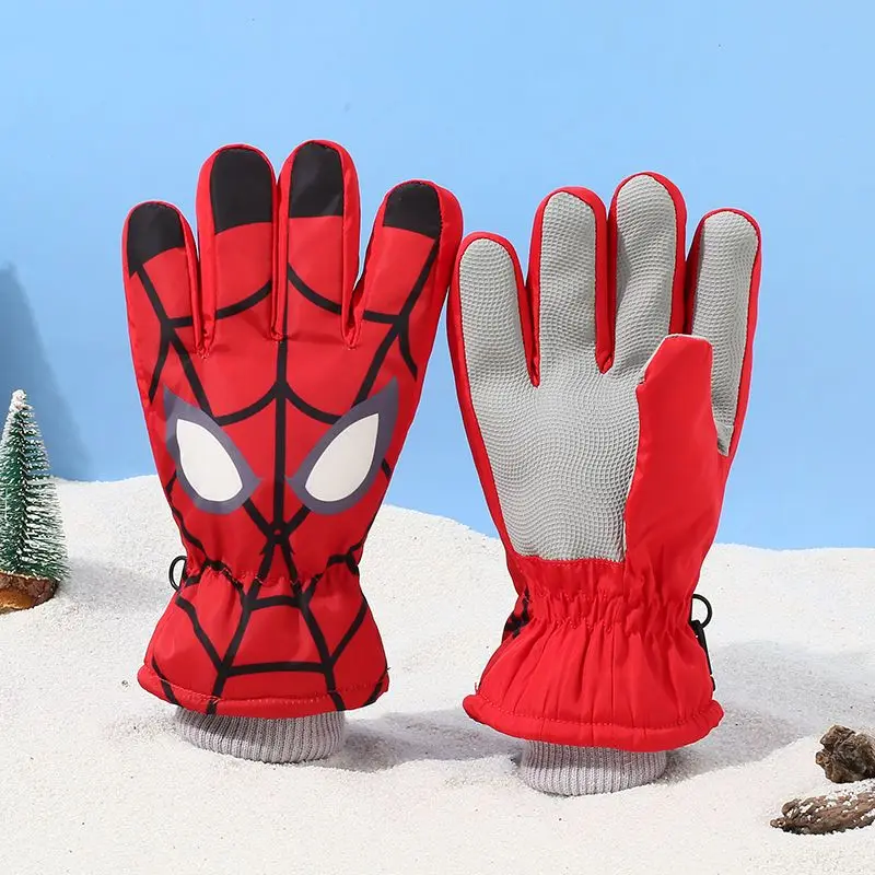

Marvel Spider Man Kid Ski Gloves Cotton Plus Velvet Thicken Coldproof Cartoon Glove Waterproof Windproof Winter Warm Play Snow