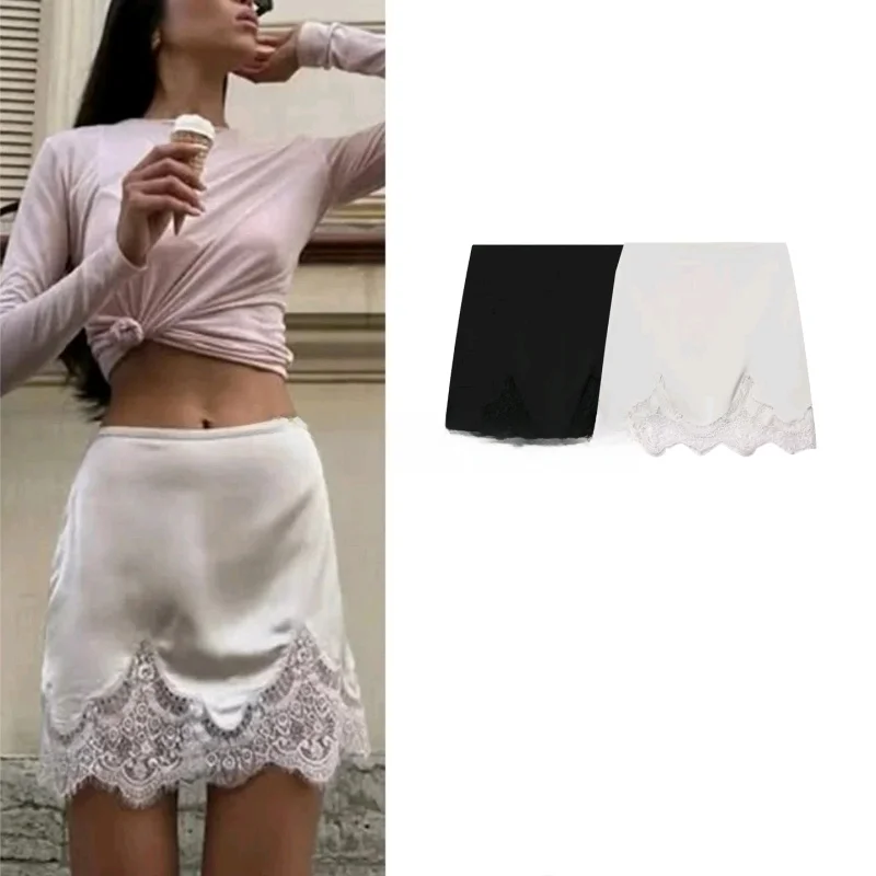 

Весенняя новинка: женская облегающая юбка с высокой талией, кружевными вставками и глянцевым эффектом из полиэфирного волокна