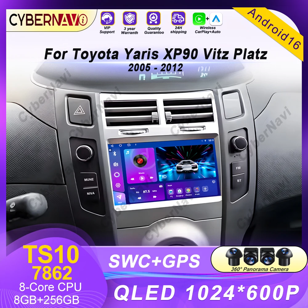 Radio de coche Android de 7'' para Toyota Yaris XP90 Vitz Platz 2005 - 2012, navegación GPS, estéreo, CarPlay, reproductor multimedia para coche, 4G, WIFI