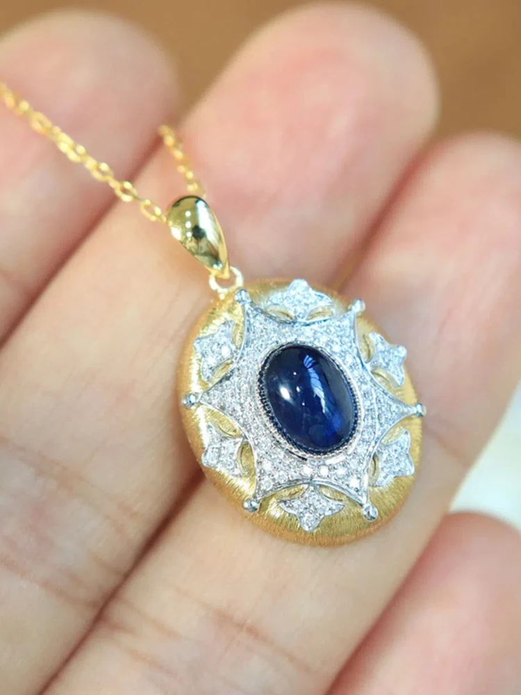 

S925 Sterling Silver Women's Oval Blue Little Zircon Necklace French Luxury Jewellery for Women Daily Wear Holiday Party Gifts
