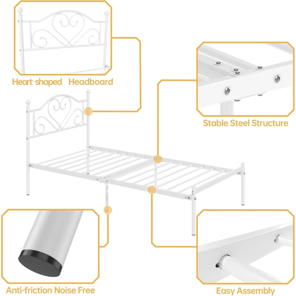 Full Size Bedframe Met Hoofdeinde, Zwaar Stalen Lamellensteun Platform Onder Bed Opslagruimte Geen Boxspring Nodig