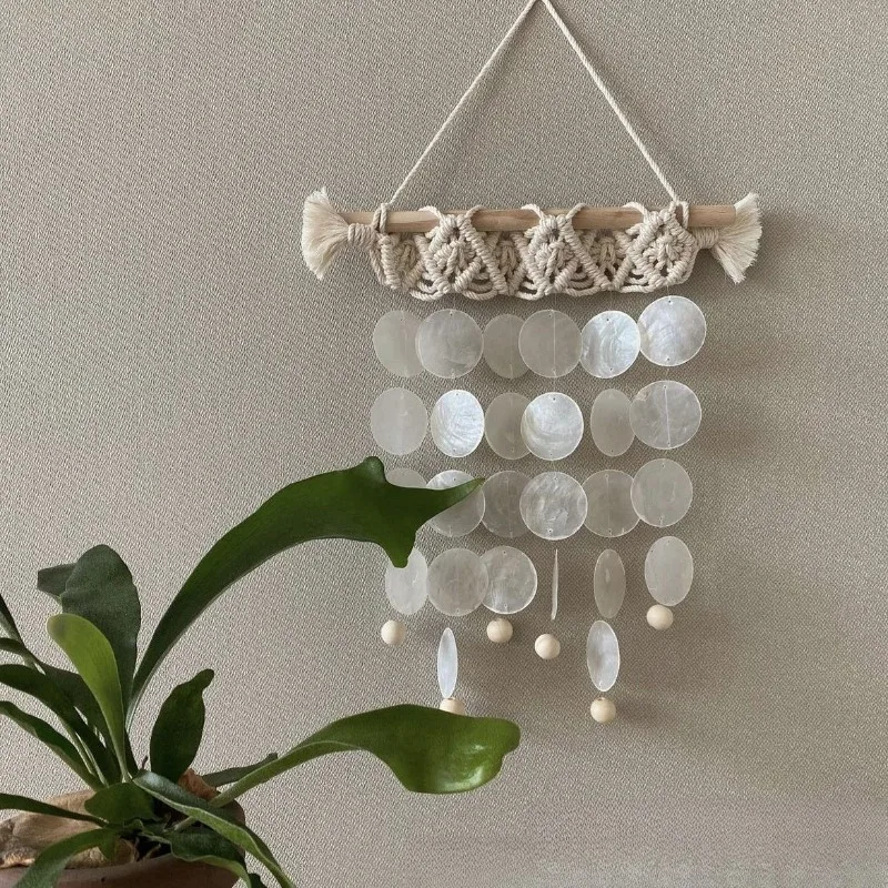 1 stücke Natürliche Shell Windspiel Hand-gewebt Hause Dekoration Gestrickte Hängende Dekoration Wandteppiche Wand Hängen DIY Material Tasche