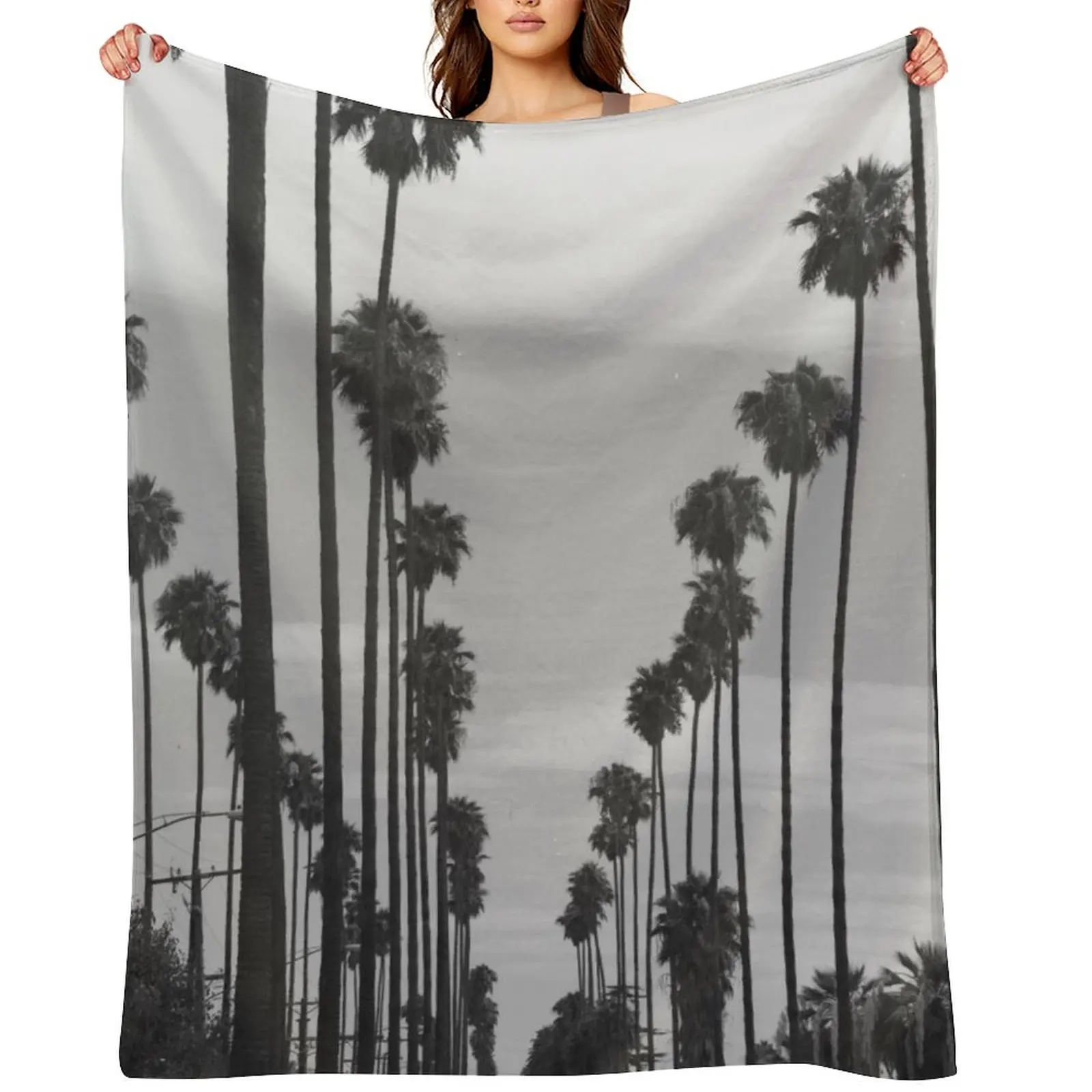 

Vintage Black & White California Palm Trees Photo Throw Blanket Soft Big funny gift Soft Plush Plaid Custom Blankets