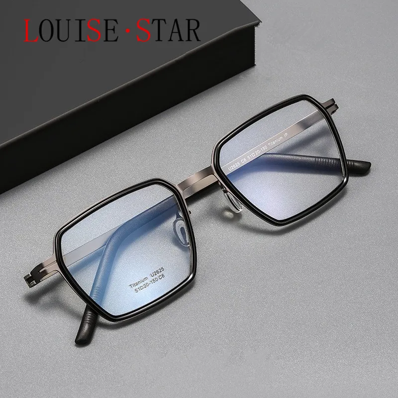 

Retro ultra light pure titanium eyeglass frame, polygonal plastic steel TR temple, men's and women's prescription eyeglass frame