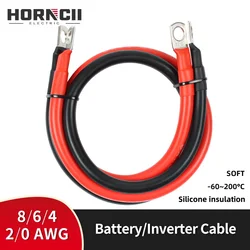 Cable de batería suave de silicona, Cable trenzado de cobre estañado con terminal M6, M8, M10 para inversor Solar de coche, 8, 6, 4, 2, 0 AWG