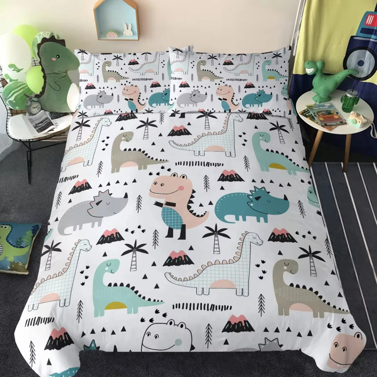 Cute Cartoon Dinosaur Duvet Cover Full King Jungle Animal Comforter Cover Dinosaur Bedding Set Lovely Animal World Bedroom Decor