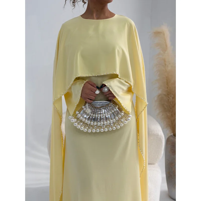 ชุดมุสลิม ชุดพื้นเมืองของผู้หญิงและอาบายะห์ ชุดราตรีสำหรับวันอีด ดูไบ ชุดราตรีประดับมุกหรูหรา เสื้อคลุมอิสลาม