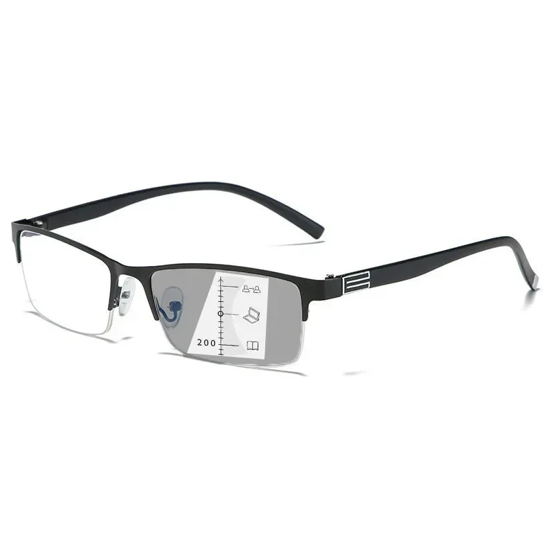 Unisex fotochromowe wieloogniskowe okulary do czytania Retro półramka zmiana koloru starczowzroczność mężczyźni kobiety moda okulary przeciwsłoneczne dalekiego zasięgu