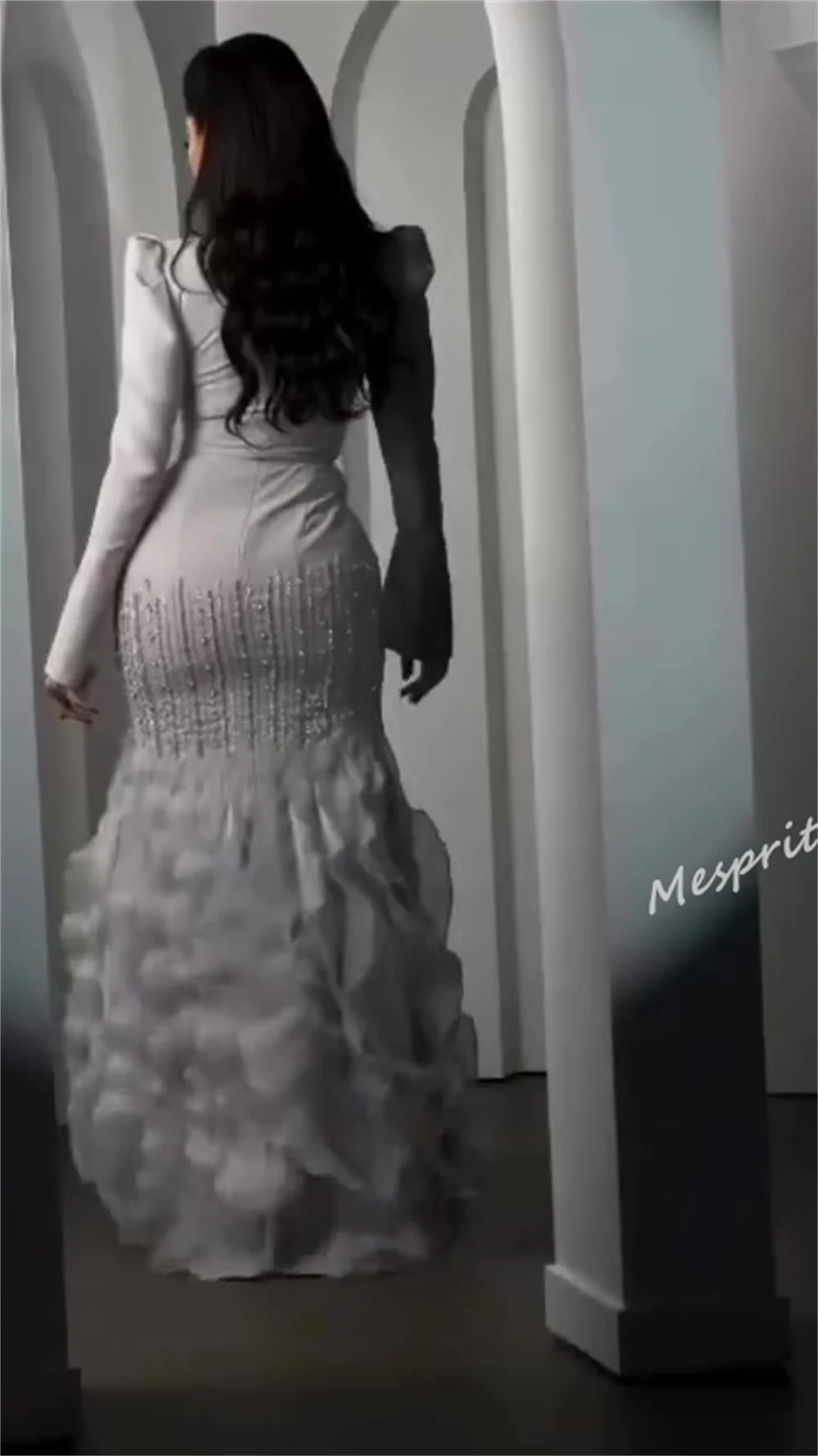 Personalizado personalizado moda sirena cuadrada hasta el suelo noche es gasa con diamantes de imitación personalizado