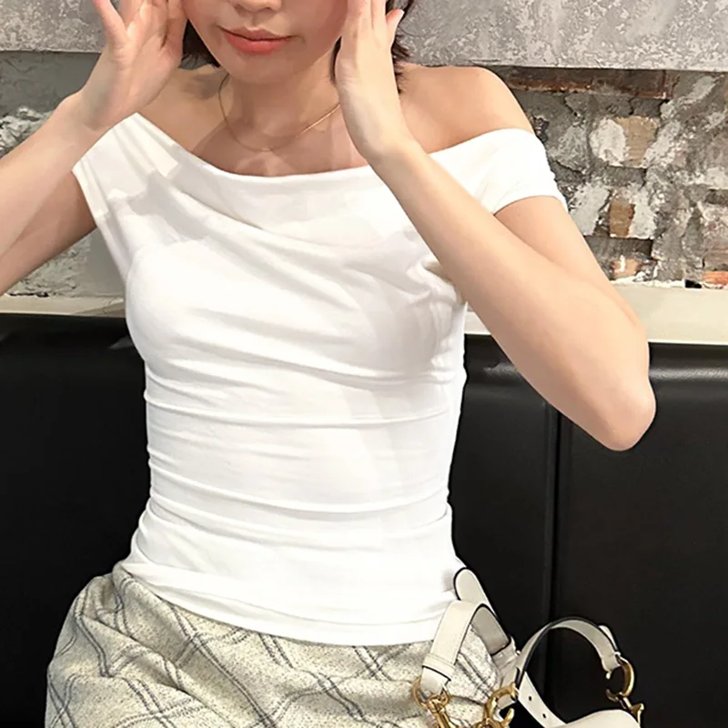 Korean Off Shoulder Backless Tie Up Tank Tops Women Vintage Swing Neck Crop Tops Summer Sleeveless T-Shirts Elegant Streetwear