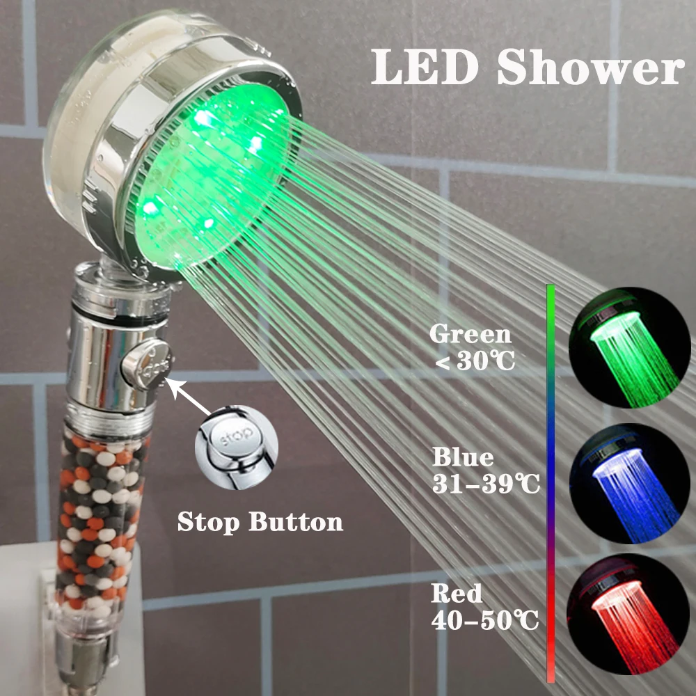 

3/7 Colors Change LED Shower Head With Filter Temperature Control Colorful Spray Nozzle High Pressure Rainfall Bathroom Shower