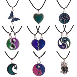 2 Pcs/Set Temperature Change Color Pendant Necklace For Woman Heart Love Mood Taichi Best Friends Choker Necklaces Jewelry Gift