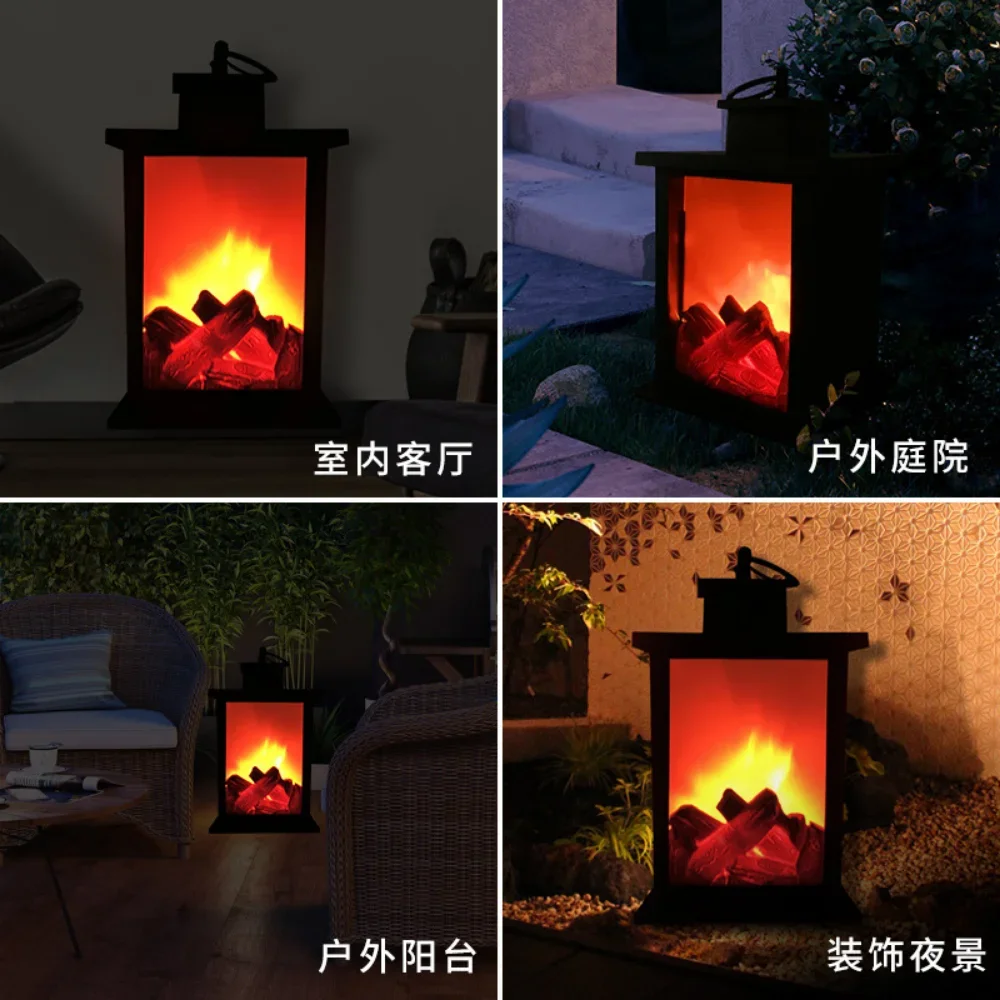 Led Flame Effect Lantern Light Christmas Ornament 3D Flame Fireplace Lantern Christmas Party Bar Decor Birthday Gift