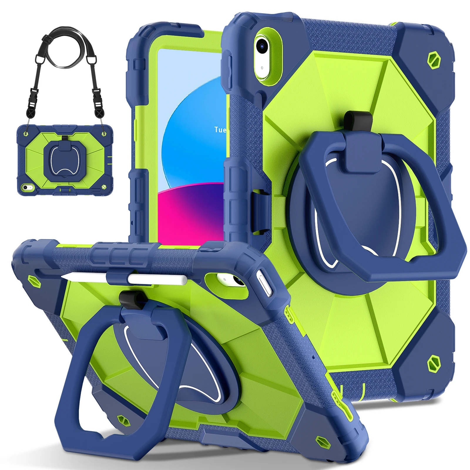 

Чехол для iPad 12-го поколения 2026, 11-го поколения A16 2025, 10-го поколения, детский, безопасный, силиконовый + поликарбонатный, с плечевым ремнем, противоударный, с подставкой, прочный чехол-футляр для планшета